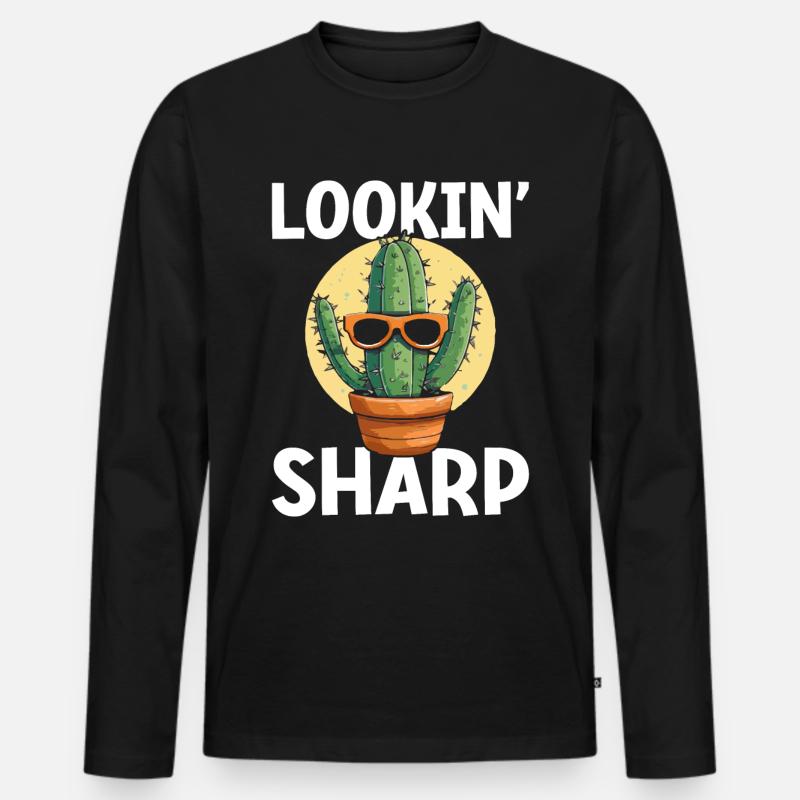 Lustiger Sukkulenten-Kaktus - Männer Premium Bio Langarmshirt - Schwarz