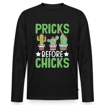 Drôle de cactus succulent - T-shirt manches longues Premium bio Homme - noir - Devant - Nico (187cm)
