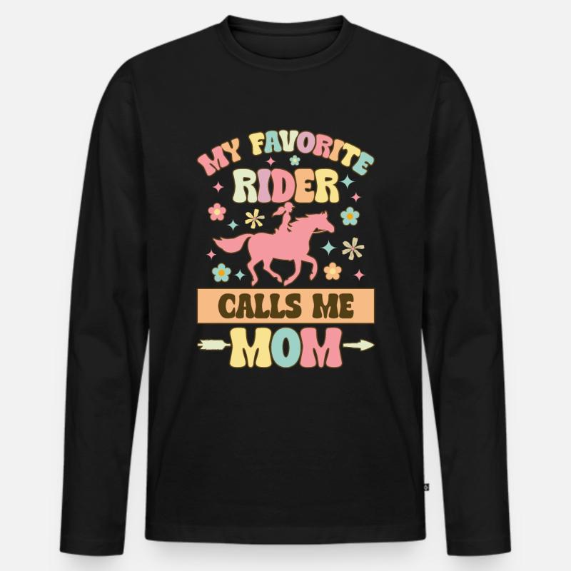 Groovy Reiten Mama - Männer Premium Bio Langarmshirt - Schwarz