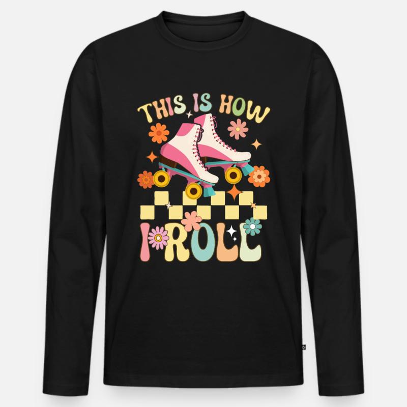 Groovy Roller Skating Rollschuhfahrer - Männer Premium Bio Langarmshirt - Schwarz