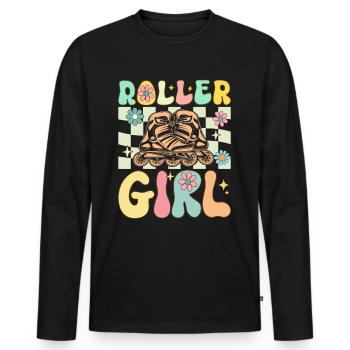 Groovy Roller Skating Fille Femme Patinage À Roulettes - T-shirt manches longues Premium bio Homme - noir - Devant - Nico (187cm)