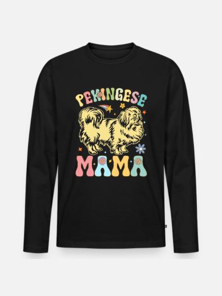 Groovy Pekingese Mama Hundemama - Männer Premium Bio Langarmshirt - Schwarz
