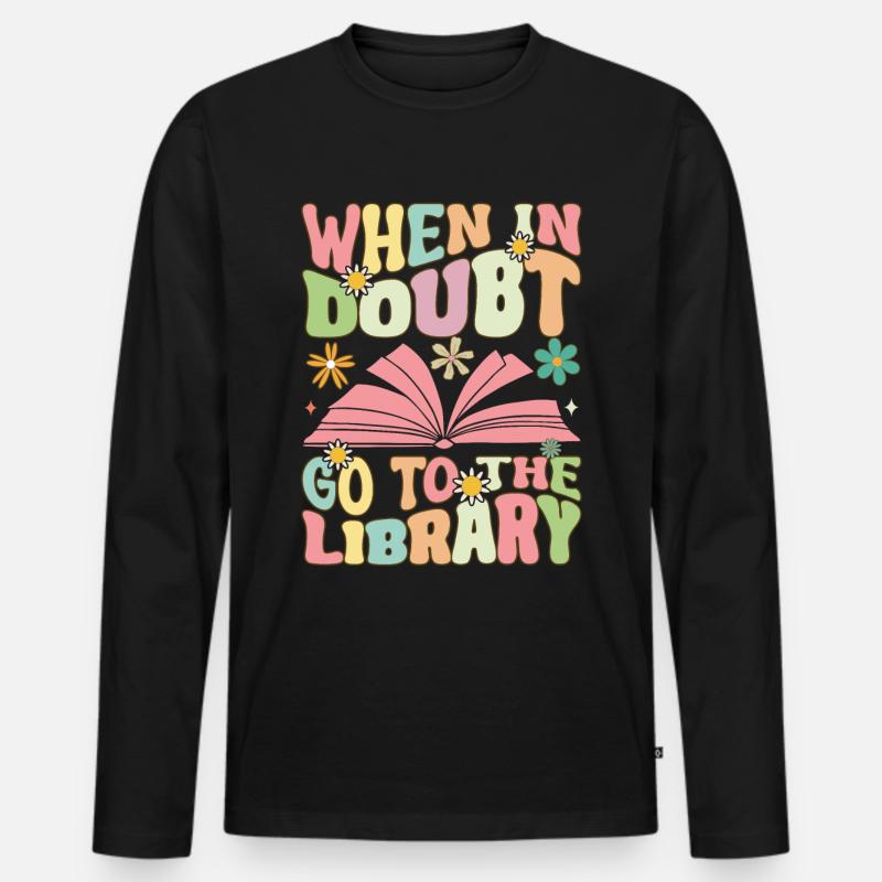 Groovy Book Reader Bibliothekar - Männer Premium Bio Langarmshirt - Schwarz