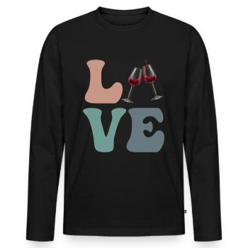 LIEBE Weintrinkerinnen und Weintrinker - Männer Premium Bio Langarmshirt - Schwarz - Vorne - Nico (187cm)