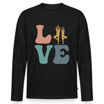 LOVE Yoga Yogi - Men's Premium Organic Long Sleeve Shirt - black - Front - Nico (187cm)