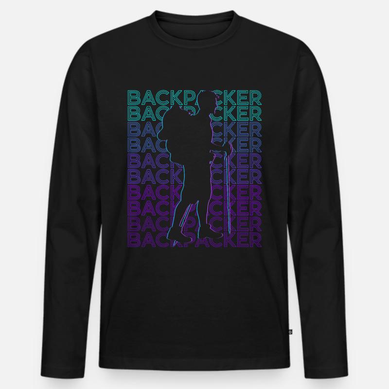 Backpacker Backpacking Wandern Camping Retro - Männer Premium Bio Langarmshirt - Schwarz