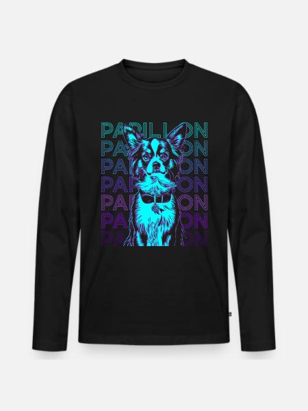 Papillon Dog Retro - Men's Premium Organic Long Sleeve Shirt - black