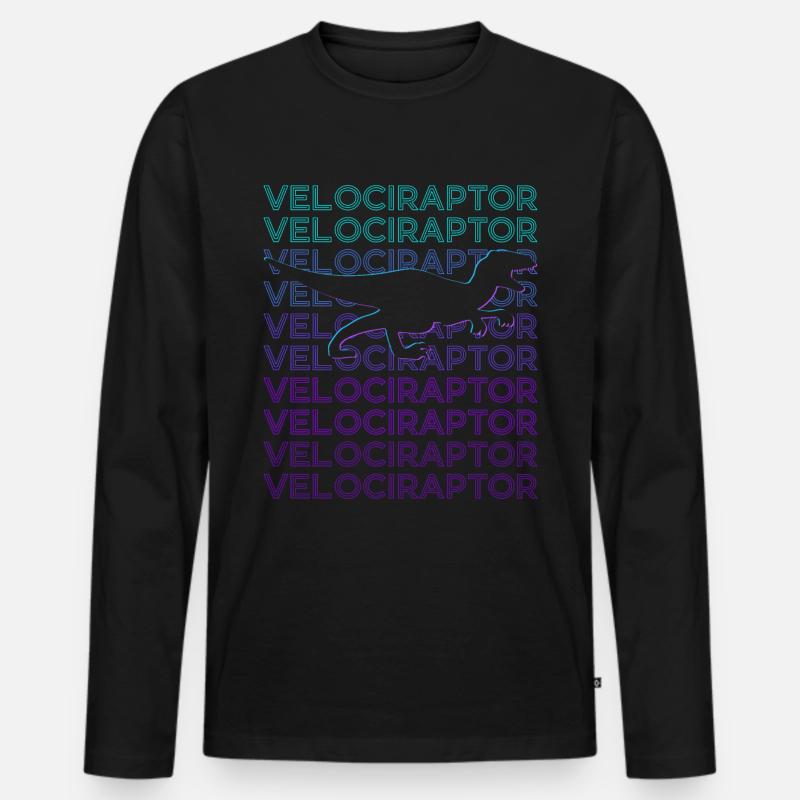Velociraptor Dinosaurier Retro - Männer Premium Bio Langarmshirt - Schwarz