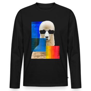 Alpaca Animal Sunglasses Graphic Motif Cute L - Men's Premium Organic Long Sleeve Shirt - black - Front - Nico (187cm)