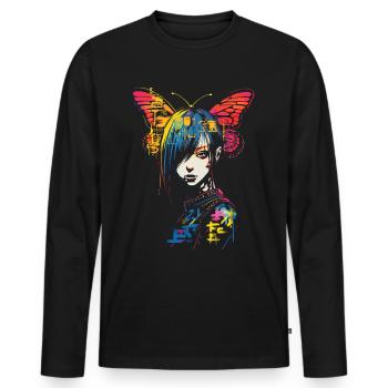 Anime Butterfly Colorful Text Graphic Women Anim - Men's Premium Organic Long Sleeve Shirt - black - Front - Nico (187cm)