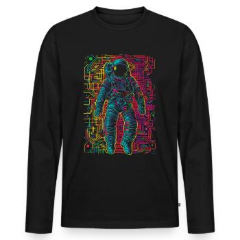 Astronaut Mandala Kunst Buntes Grafikmotiv Astrona - Männer Premium Bio Langarmshirt - Schwarz - Vorne - Nico (187cm)