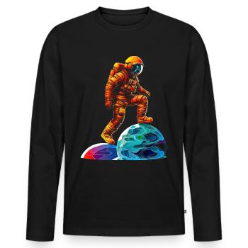 Astronaut Geometrisch Kunst Buntes Motiv Astronaut - Männer Premium Bio Langarmshirt - Schwarz - Vorne - Nico (187cm)