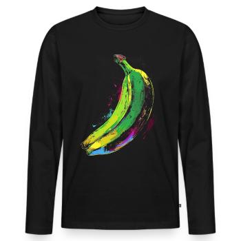 Banane Malerei Kunst Obst Grafik Motiv Banane - Männer Premium Bio Langarmshirt - Schwarz - Vorne - Nico (187cm)