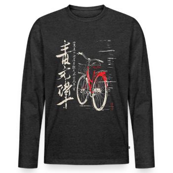 Bicyclette Dessin Art Texte Graphique Motif Vélo - T-shirt manches longues Premium bio Homme - anthracite chiné - Devant - Nico (187cm)