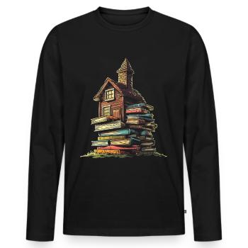 Buch Haus Grafik Motiv Buch - Männer Premium Bio Langarmshirt - Schwarz - Vorne - Nico (187cm)