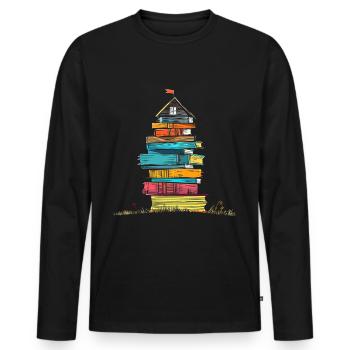 Buch Haus Kunstwerk Illustration Grafik Kunstwerk - Männer Premium Bio Langarmshirt - Schwarz - Vorne - Nico (187cm)