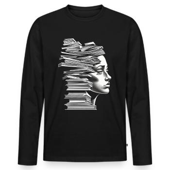 Book Women Face Art Drawing Graphic Motif B - Men's Premium Organic Long Sleeve Shirt - black - Front - Nico (187cm)