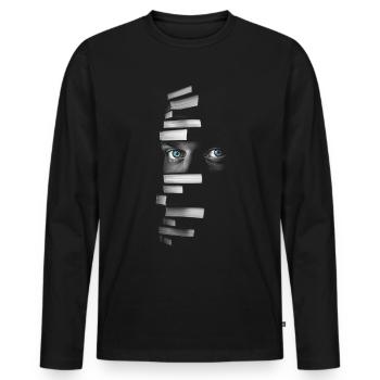 Book Men Artwork Blue Eyes Drawing Art - Men's Premium Organic Long Sleeve Shirt - black - Front - Nico (187cm)