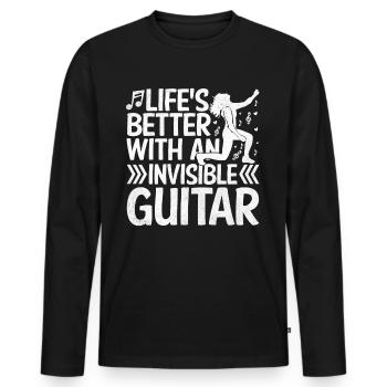 Life Is Better With Invisible Guitar Air - Men's Premium Organic Long Sleeve Shirt - black - Front - Nico (187cm)