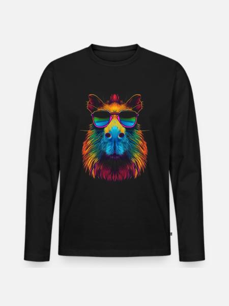 Capybara Capibara Sonnenbrille Pop Art - Männer Premium Bio Langarmshirt - Schwarz