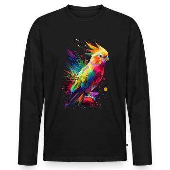 Nymphensittich Papagei Vogel Pop Art - Männer Premium Bio Langarmshirt - Schwarz - Vorne - Nico (187cm)