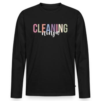 Équipe de nettoyage du concierge de l’école - T-shirt manches longues Premium bio Homme - noir - Devant - Nico (187cm)