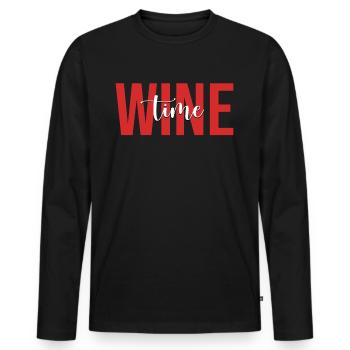 Wine drinker drinks wine glass - Men's Premium Organic Long Sleeve Shirt - black - Front - Nico (187cm)