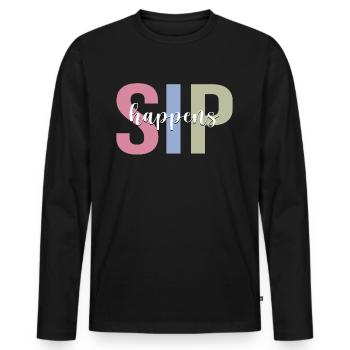 Wine drinker drinks wine glass - Men's Premium Organic Long Sleeve Shirt - black - Front - Nico (187cm)