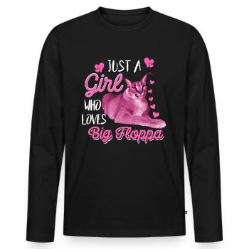 Big Floppa Caracal Cat Meme Girl qui aime Big Flo - T-shirt manches longues Premium bio Homme - noir - Devant - Nico (187cm)