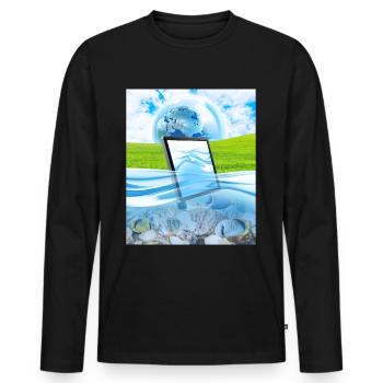 Frutiger Aero Aesthetic Tech Wasserfische Monitor - Männer Premium Bio Langarmshirt - Schwarz - Vorne - Nico (187cm)