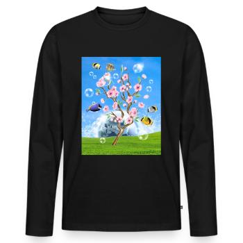 Frutiger Aero Aesthetic Tech Cherry Blossom Poisson Bl - T-shirt manches longues Premium bio Homme - noir - Devant - Nico (187cm)