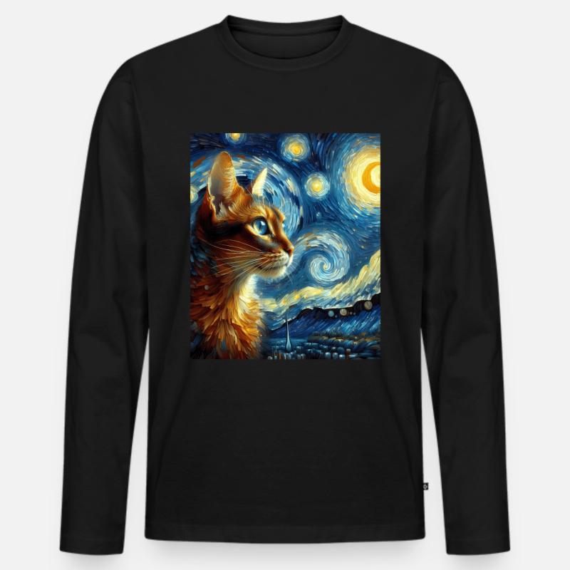 Abessinier Orange Katze Sternennacht Gemälde - Männer Premium Bio Langarmshirt - Schwarz