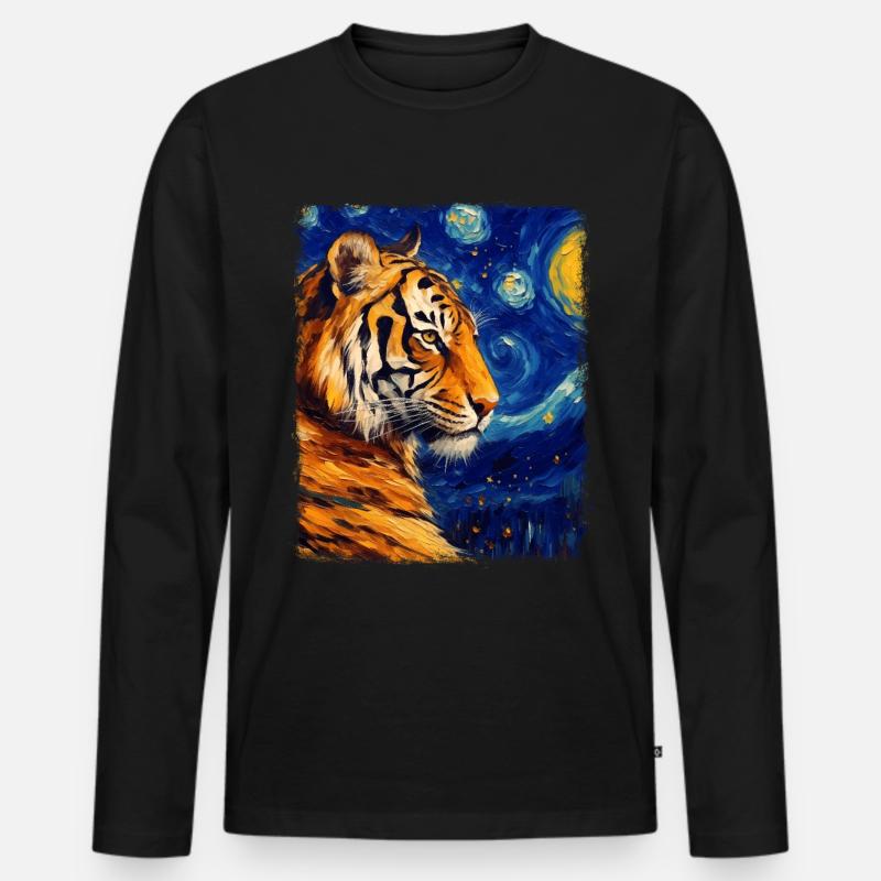 Bengalkatze Sternennacht-Gemälde - Männer Premium Bio Langarmshirt - Schwarz