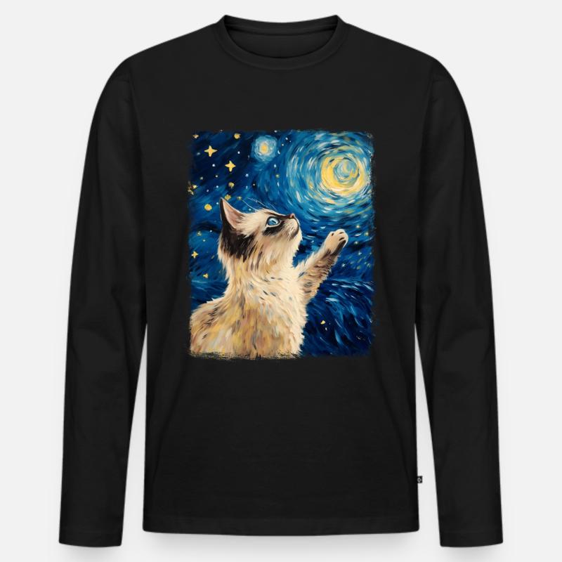 Birmakatze Sternennacht-Gemälde - Männer Premium Bio Langarmshirt - Schwarz