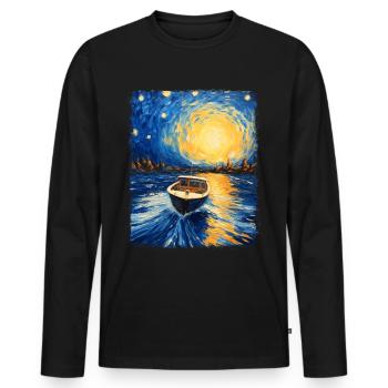Bateau Conducteur Batelier Nuit étoilée Ge - T-shirt manches longues Premium bio Homme - noir - Devant - Nico (187cm)