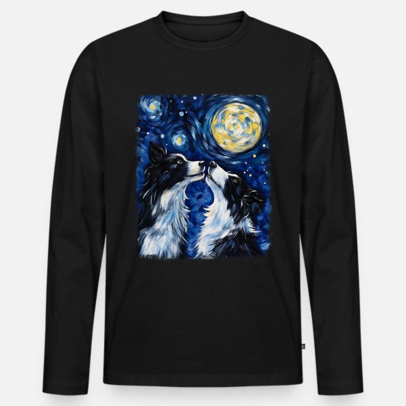 Border Collies Hunde Sternennacht Gemälde - Männer Premium Bio Langarmshirt - Schwarz