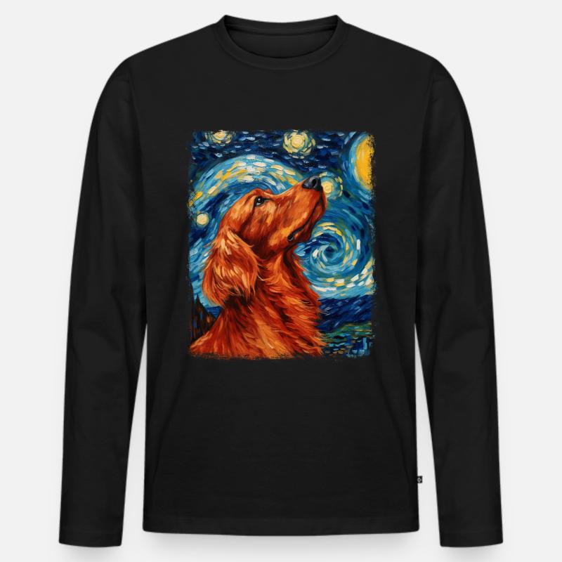Irish Setter Hund Sternennacht Gemälde - Männer Premium Bio Langarmshirt - Schwarz