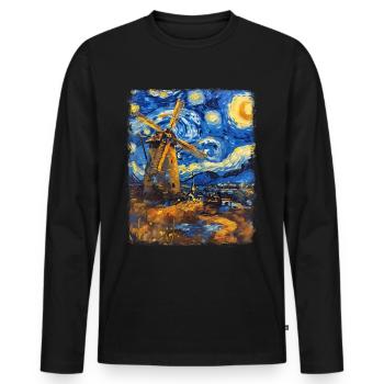 Wind Turbine Wind Turbine Starry Night Painting - Men's Premium Organic Long Sleeve Shirt - black - Front - Nico (187cm)