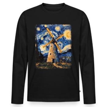 Wind Turbine Wind Turbine Starry Night Painting - Men's Premium Organic Long Sleeve Shirt - black - Front - Nico (187cm)