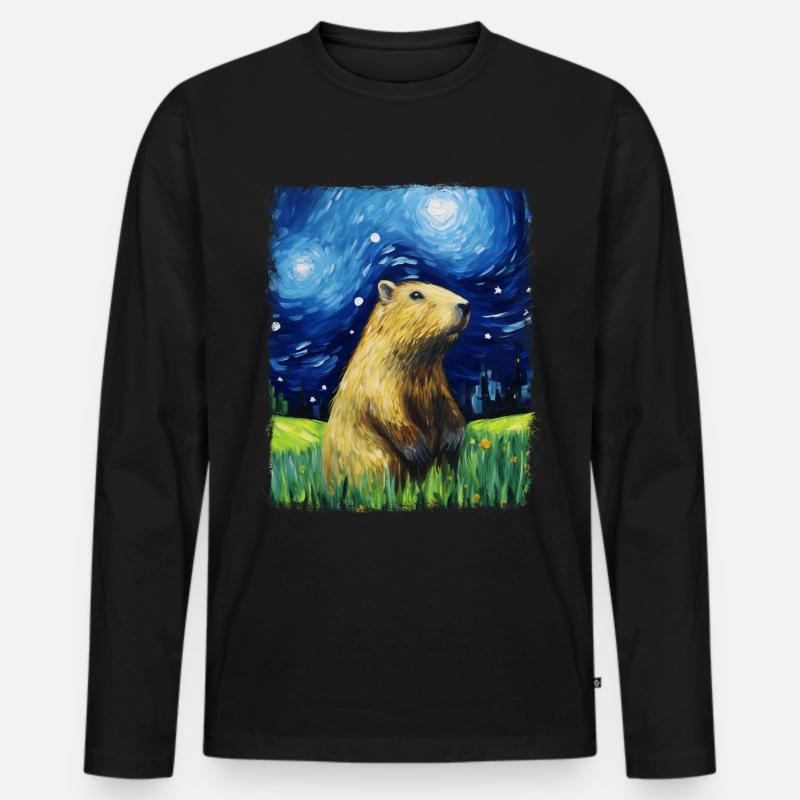 Capybara Capibara Sternennacht Gemälde - Männer Premium Bio Langarmshirt - Schwarz