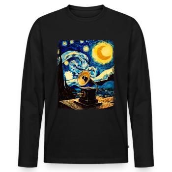 Gramophone Old School Platine Vinyle Nuit Étoilée - T-shirt manches longues Premium bio Homme - noir - Devant - Nico (187cm)