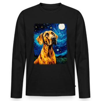 Deutsche Dogge Hund Sternennacht Gemälde - Männer Premium Bio Langarmshirt - Schwarz - Vorne - Nico (187cm)