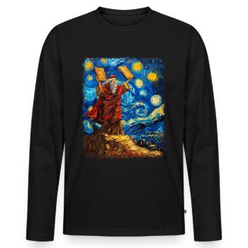 Moïse Israël Chrétien Peinture de la nuit étoilée - T-shirt manches longues Premium bio Homme - noir - Devant - Nico (187cm)