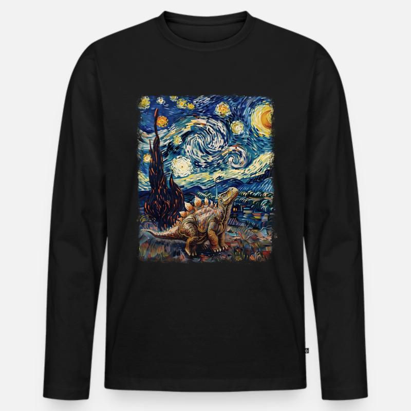 Stegosaurus Dinosaurier Sternennacht Gemälde - Männer Premium Bio Langarmshirt - Schwarz