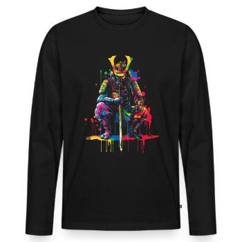 Samurai Krieger Bushido Japanisch Popart - Männer Premium Bio Langarmshirt - Schwarz - Vorne - Nico (187cm)