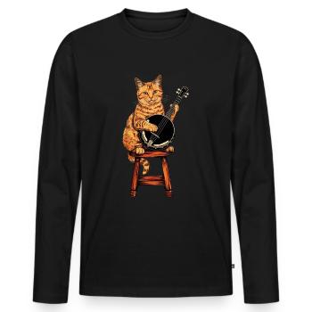 Abessinierkatze Bluegrass-Banjo-Spieler - Männer Premium Bio Langarmshirt - Schwarz - Vorne - Nico (187cm)