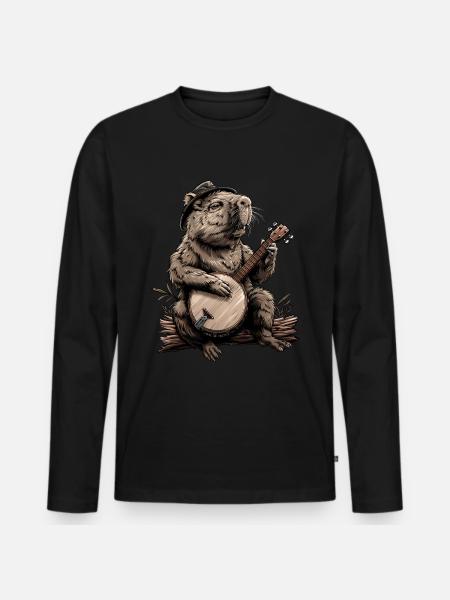 Capybara Capibara Bluegrass Banjo Player - Men's Premium Organic Long Sleeve Shirt - black