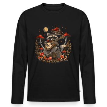 Cottagecore Aesthetic Racoon Playing Guitar Pil - Men's Premium Organic Long Sleeve Shirt - black - Front - Nico (187cm)