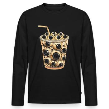 Oeil esthétique bizarre Boba Tea Milktea Bubbl - T-shirt manches longues Premium bio Homme - noir - Devant - Nico (187cm)