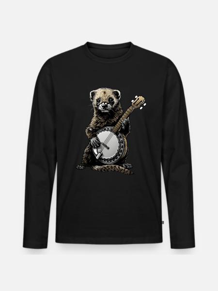 Ferret Pet Bluegrass Banjo Player - Men's Premium Organic Long Sleeve Shirt - black